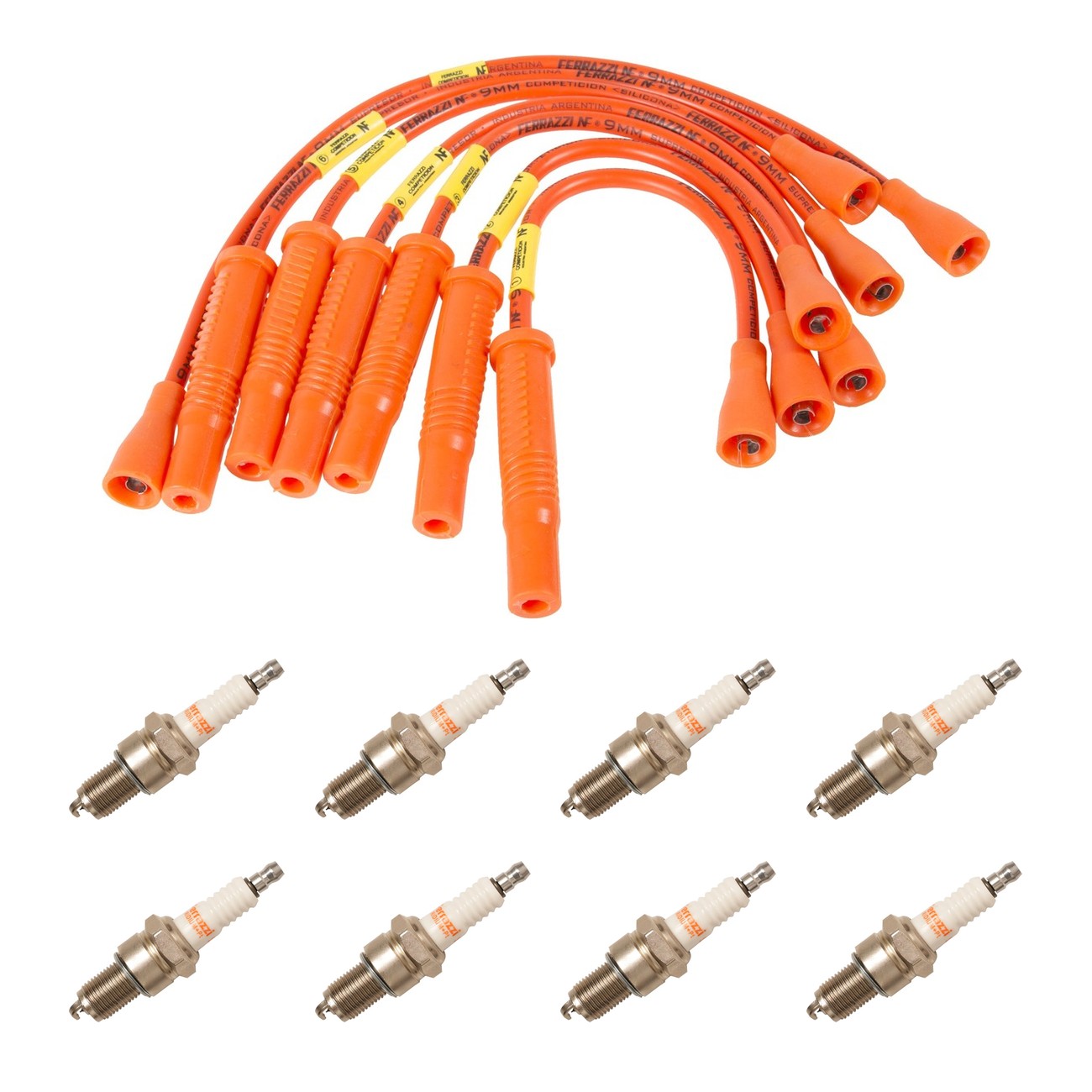 Kit Cables Y Bujias Ferrazzi Competicion Iridio Dodge Polara / Coronado 3.6 Naranja