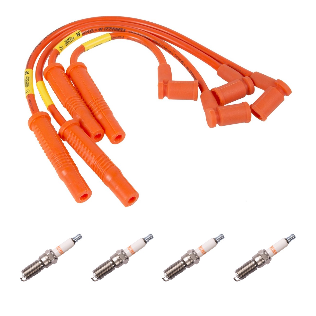 Kit Cables Y Bujias Ferrazzi Competicion Iridio Ford Courier 1.6 8v Ecosport 1.6 8v Escort 1.6 8v Fiesta 1.6 8v Focus 1.6 8v Ka 1.0 Naranja