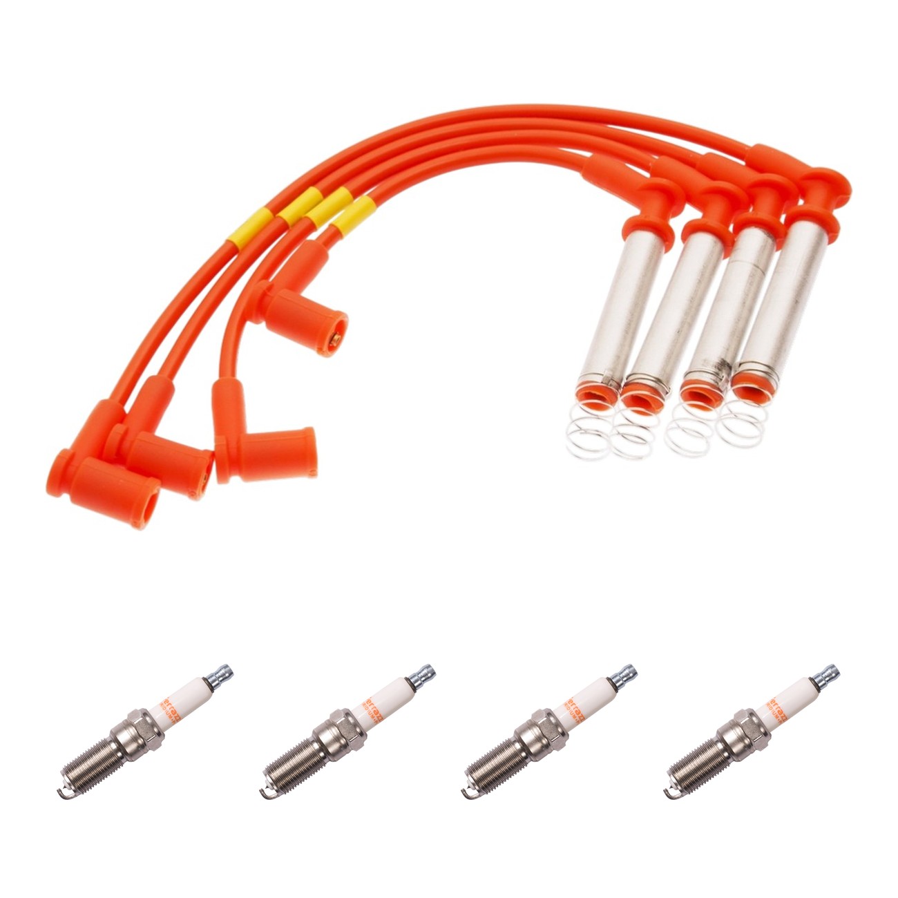 Kit Cables Y Bujias Ferrazzi Competicion Iridio Ford Courier 1.6 8v Ecosport 1.6 8v Escort 1.6 8v Fiesta 1.6 8v Focus 1.6 8v Ka 1.0 Naranja