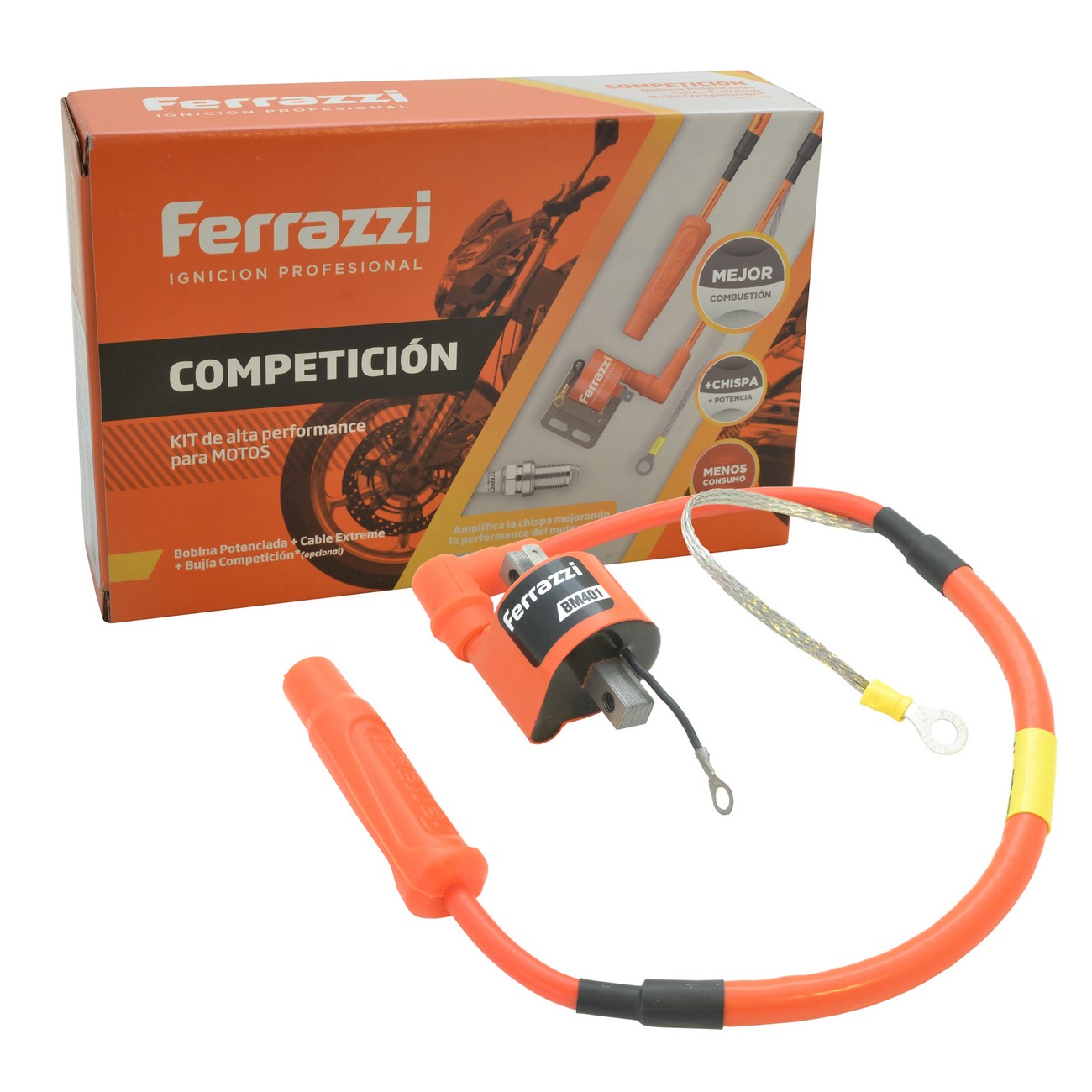 Kit Encendido Moto Ferrazzi Extreme Bobina Potenciada Mas Cable Bujia Recto 55 Cm Bajaj Avenger 220 Discover Rouser 135ls Rouser 180 Rouser 220f Rouser Ns160