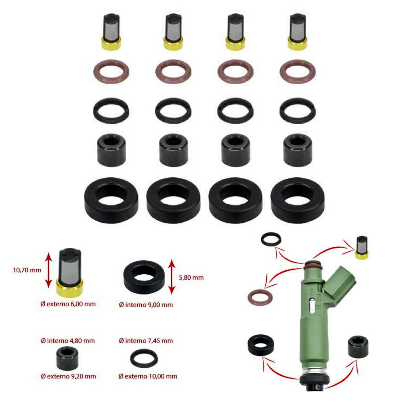 Kit Oring Filtros Inyectores Toyota Corolla 1.8 16v