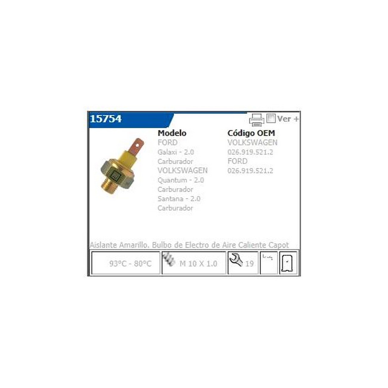Bulbo De Electroventilador Ford Galaxy 2.0 Carburador