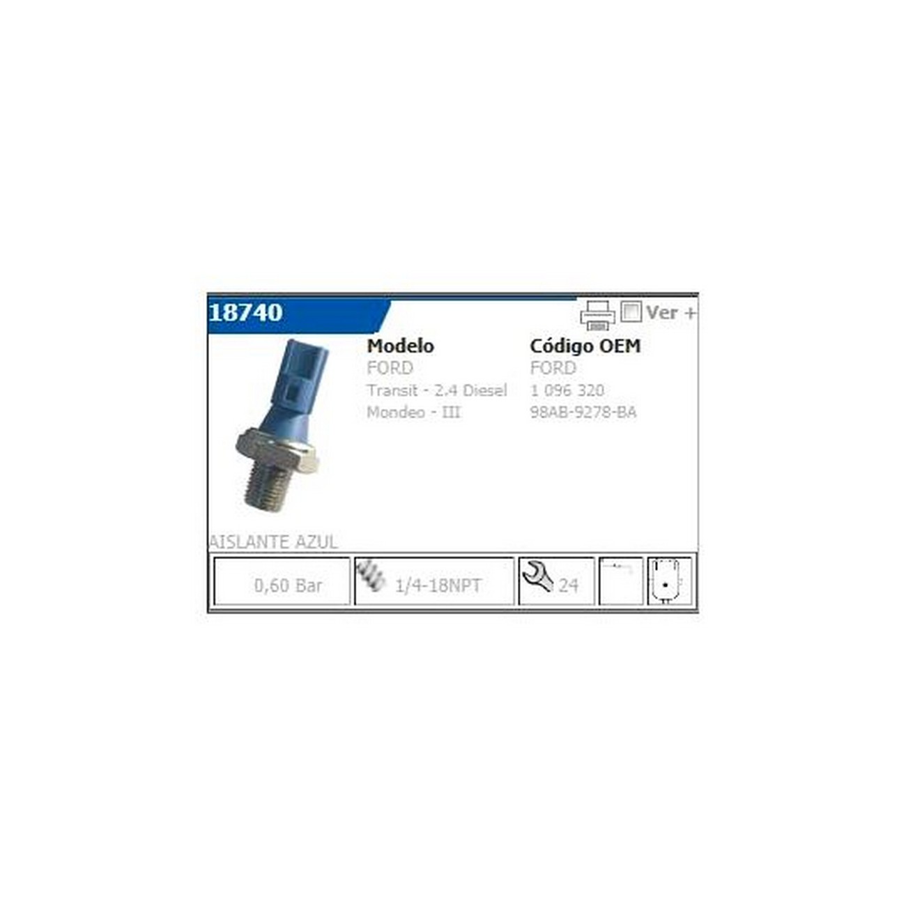 Bulbo Sensor Presion Aceite Ford Transit 2.4 Tdci 00-08
