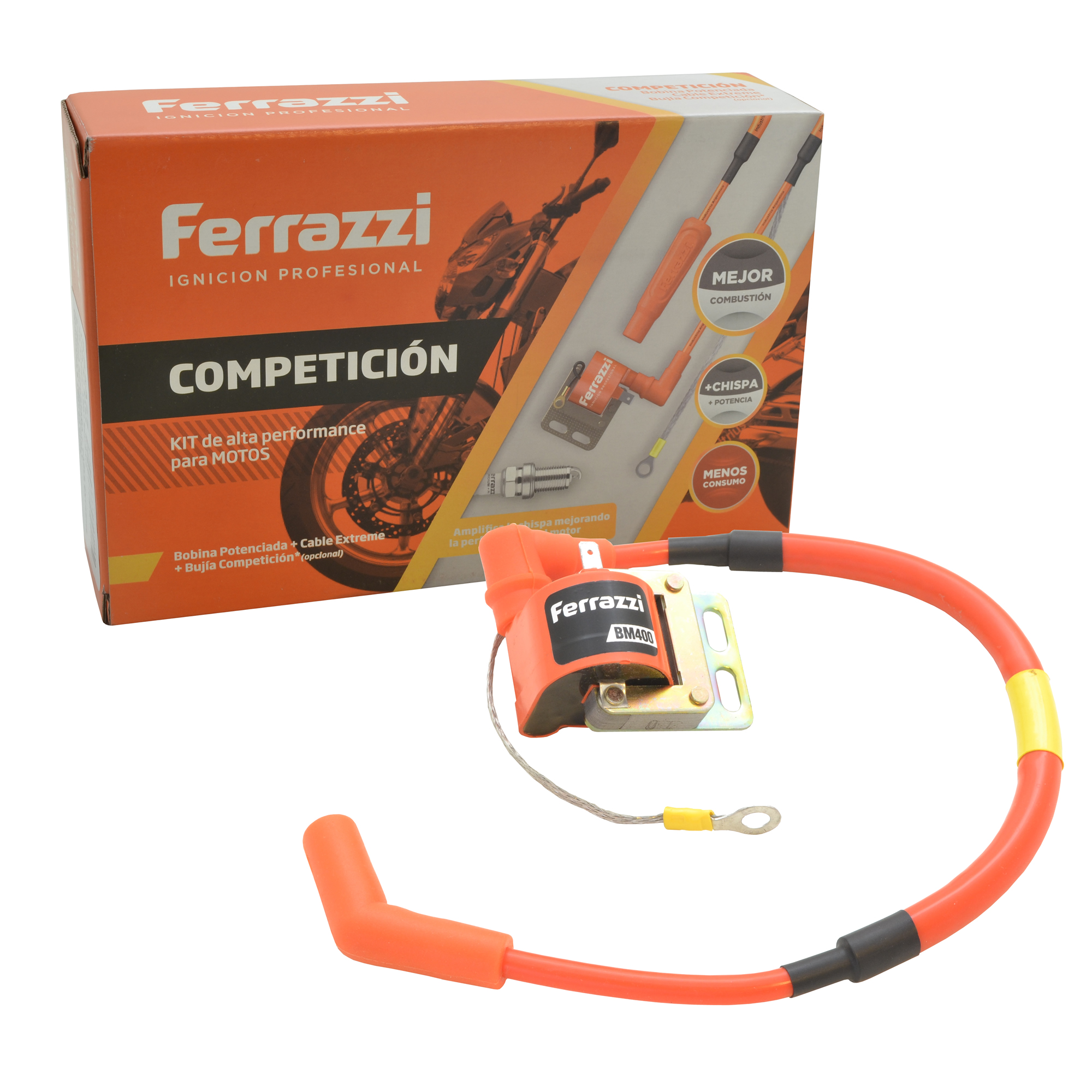 Kit Bobina Cable Extreme Moto Ferrazzi Competicion Honda Cg Naranja