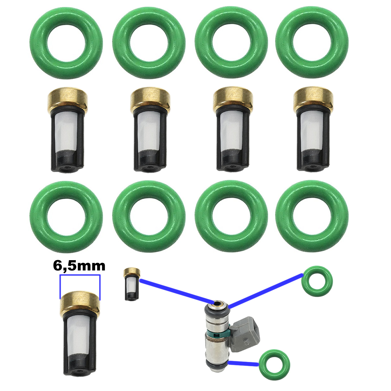 Kit Filtros Y Orings Inyectores Marelli Iwp