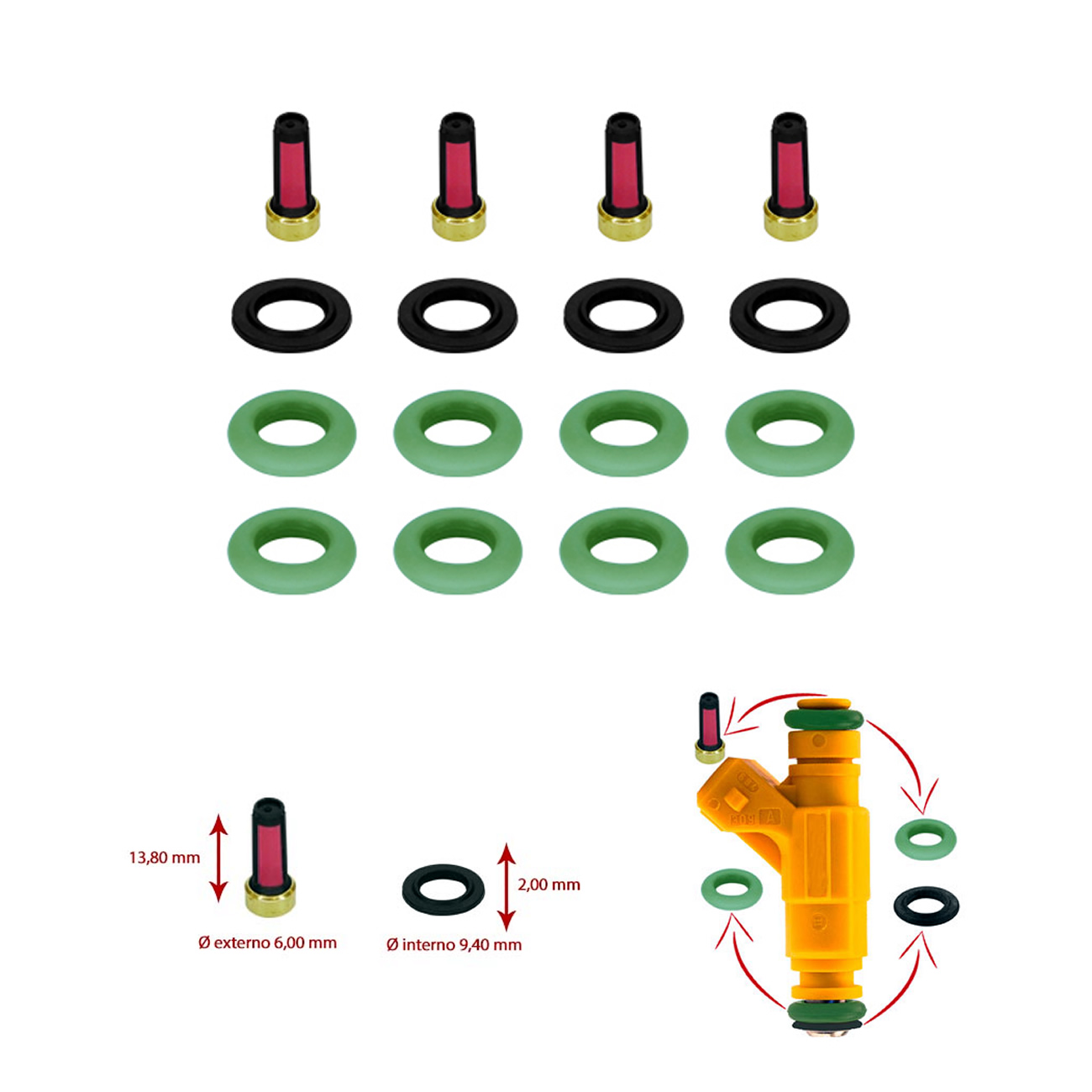 Kit Oring Y Filtro Inyector Peugeot Partner 206
